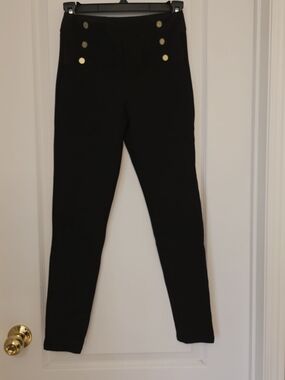 Zara Basic Black Pants with Gold-Tone Button Detail